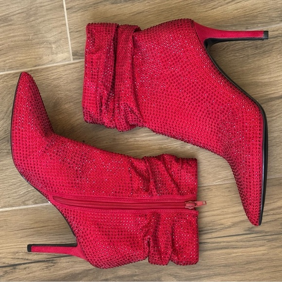 NINE WEST Dazzle Red Rhinestone Stilletto High Heel Slipper Booties - Picture 3 of 8